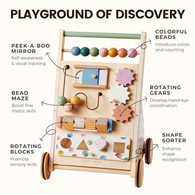 Tiny Land Wooden Baby Walker, Adjustable Speed Baby Push Walker for Boys and Girls, Montessori Activity Center Push Toy for Kids Development (Morandi) - Image 4