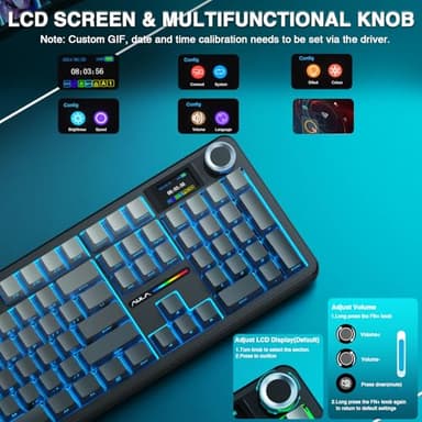 AULA F108 PRO - Wireless Mechanical Keyboard with Screen & Knob,Full Size Keyboard with 8000mAh Battery,Pre-lubed Switches,Side Printed PBT Keycaps,RGB Backlit Hot Swappable Custom Gaming Keyboards - Image 3