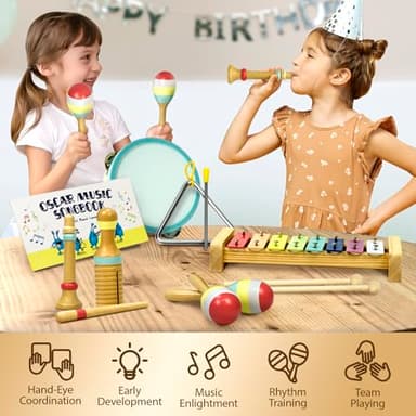 MINIARTIS Baby Musical Instruments Set - Montessori Musical Toys for Toddlers 1-3 | Modern Boho Kids Xylophone with Songbook | Neutral Colors Wooden Percussion Instruments | Preschool Educational 3+ - Image 6