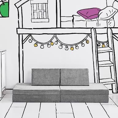 Yourigami Kids and Toddler Play Couch, Convertible Folding Sofa, Durable Foam Modular Design, Mountain Gray - Image 8