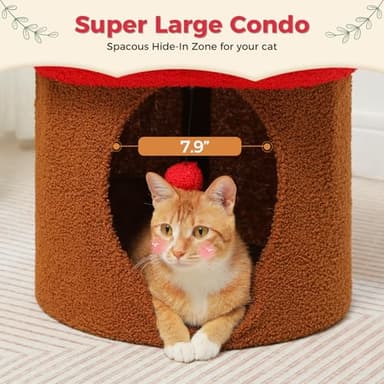 PETEPELA Cat Condo House with Tree, Cave Bed & Removable Flower Cat Cushion - 20X20X16 Inches, Brown - Image 7
