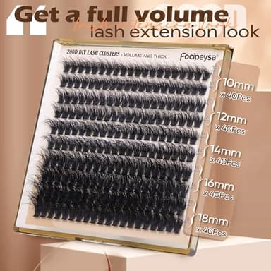 Focipeysa Lash Extension Kit Thick Eyelash Extension Kit 10-18mm Fluffy Lash Clusters 200D Individual Eyelashes Kit with Lash Bond, Lash Remover, Lash Applicator, DIY Lashes Extension - Image 6