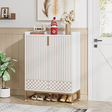 Tribesigns Shoe Cabinet with Doors, 5 Tiers Shoe Storage Cabinet for Entryway, 25 Pairs Wooden Shoe Cabinets, Modern Shoe Organizer Storage for Living Room, Bedroom, Hallway, Closet, White - Image 4