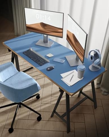 YSAGi Leather Desk Protector, Office Mat, Large Mouse Mat, Non-Slip PU Leather Blotter, Laptop Desk Mat, Waterproof Writing Pad for Office and Home (Sea Blue, 47.2" x 23.6") - Image 2