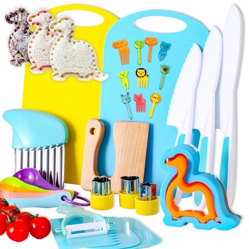 30 Pieces Toddler Knife Set, Kids Knives for Real Cooking, Kids Cooking Sets Real-Montessori Kitchen Tools with Cutting Board Crinkle Cutters Kid Safe Knives - Image 1