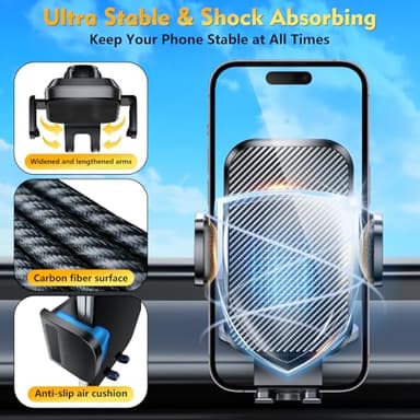 Phone Holders for Your Car 2025 Upgraded Military-Grade Strongest Suction & Stable Clamp Arm Car Phone Holder Mount 360°Adjustable for Dashboard, Windshield, Air Vent for iPhone Samsung, Carbon Fiber - Image 8