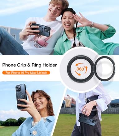 TORRAS Upgraded 360 Rotatable Magnetic Ring for iPhone 16 Pro Max Case, Fit for MagSafe with Stand Ring Holder, 16FT Mil-Grade Shockproof Translucent for iPhone 16 Pro Max Phone Case Ostand, Black - Image 4
