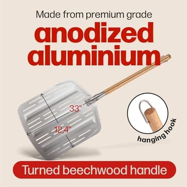 Hans Grill Pizza Peel PRO | Made for XL Pizza 12 inch + | Professional Restaurant Grade Perforated Metal Non-Stick Paddle for launching, turning and retrieving pizzas - Image 2