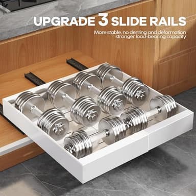 Seinloes 4Pack Expandable Pull Out Cabinet Organizer 21"Deep with Raising Pad for Framed Cabinets,Slide Out Drawers with 4pcs Divider Racks,Roll Out Shelves Adhesive,Adjustable Width 12.05"-20.4"White - Image 5