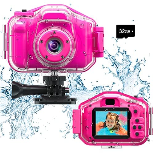 Agoigo Kids Waterproof Camera - Children Underwater HD Video Digital Camcorder, Portable Travel Toy for Toddler - Ideal Christmas Birthday Gifts for Boys Girls Age 3-12 with 32GB Card (Rose Red) - Image 1