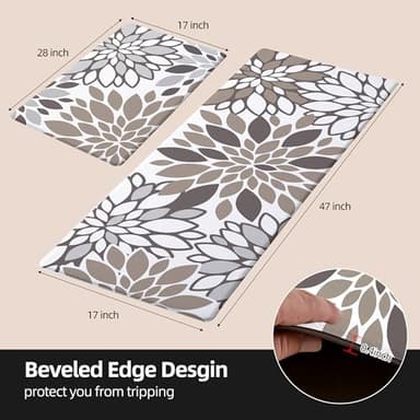 Cusugbaso Anti Fatigue Kitchen Mats, Cushioned Boho Farmhouse Kitchen Rugs Set of 2 - Brown Bohemian Decor - Non Slip PVC Comfort Standing Desk Mats for Floor, Office, Laundry 17"x27"+17"x47" - Image 2