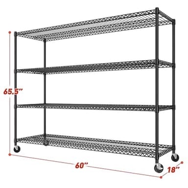 REIBII 60''W Storage Shelves 2399LBS Garage Shelving Heavy Duty with Wheels & Feet, 4 Tier Wire Shelving Adjustable Metal Shelving for Pantry Garage Kitchen Commercial Industrail, 60"W x 18"D x 65.5"H - Image 3