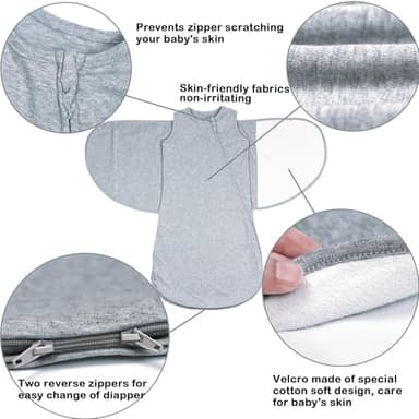 Baby Sleep Sack Swaddle,Swaddles 3-6 Months,3-Way Adjustable Wearable Transition Blanket Boy And Girl,100% Cotton,TOG 1.0(Grey) - Image 5