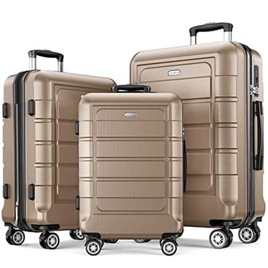 SHOWKOO Luggage Sets Expandable PC+ABS Durable Suitcase Double Wheels TSA Lock 3pcs, Champagne - Image 1