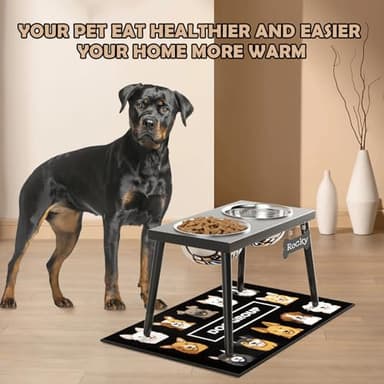 ADENGL Metal Raised Dog Bowl Stand for Large and Medium Dogs, Stronger Elevated Dog Bowls with Sprill Proof Mat, Pet Food & Water Bowls 10" Tall Dogs Feeder (58OZ-Stainless Steel Pet Bowl, Mat-16x24) - Image 6