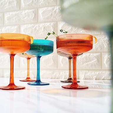 Shatterproof Acrylic Ribbed Vintage Art Deco Martini, Champagne & Cocktail Muted Color Plastic Tritan Coupe Glasses | Set of 6 | 8 oz Ripple Glassware Classic Cocktail Indoor & Outdoor, European Style - Image 5