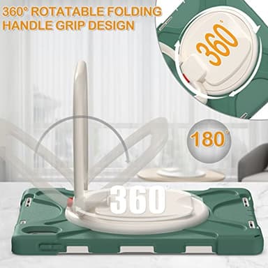 BRAECN Case for iPad (A16) 11th/10th Generation 11”/10.9'' 2025/2022-Heavy Duty Rugged Silicone Cover with Pencil Holder/Rotating Handle Grip/Stable Kickstand/Adjustable Shoulder Strap, Emerald Green - Image 7