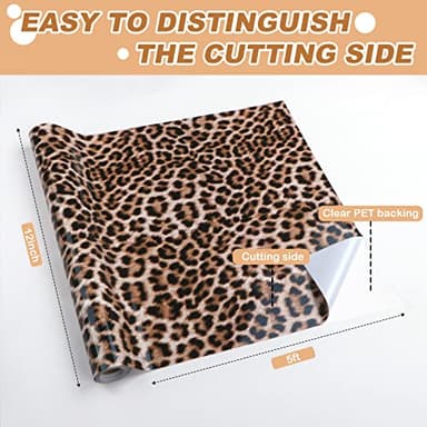 HTVRONT Leopard Pattern Permanent Vinyl, 12" x 5 FT, Easy to Cut & Weed, Waterproof & Durable, Leopard Print - Image 2