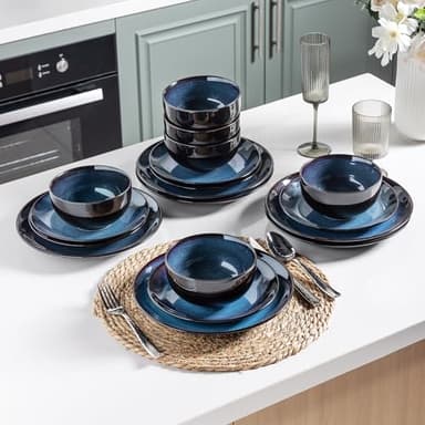 LERATIO Ceramic Dinnerware Sets for 8,Stoneware Plates and Bowls Sets,Handmade Reactive Glaze Dishes Set,Chip Resistant and Scratch Resistant | Oven&Dishwasher & Microwave Safe-Blue(24PCS) - Image 3