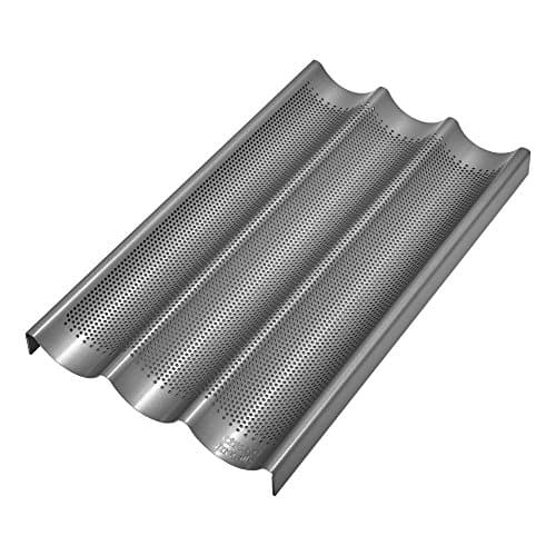 Chicago Metallic Commercial II Non-Stick Perforated Baguette Pan. Creates a crisp, golden-brown crust, 16 L x 9 W x 1.5 H - Image 1