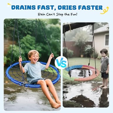 Trekassy 750lbs 40" Spider Web Saucer Tree Swing for Kids Adults, Outdoor Net Swing with Steel Frame and 2 Hanging Straps-Blue - Image 4