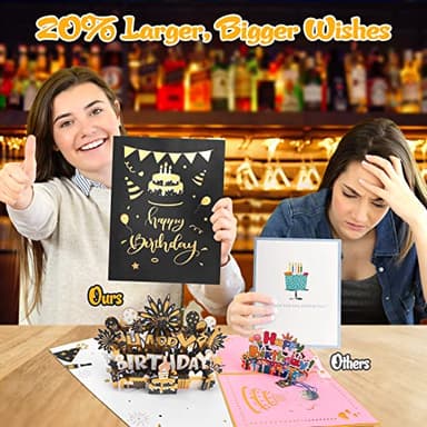 BYKOOO Birthday Card | Musical Pop Up Birthday Cards w Light | Blow Out LED Light Candle & Play Happy Birthday Music Pop Up Card | Greeting Cards Gifts for Him or Her | Black Gold (Blowable Candle) - Image 6