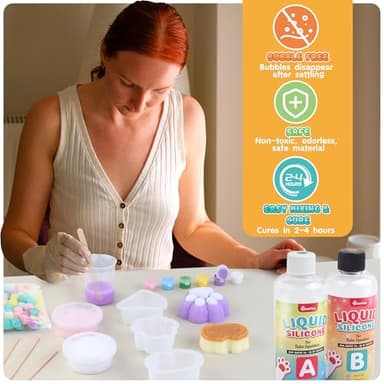 Taba Squishy Kit - 18OZ Rubber Squishy Kit with Guided, Bubble Free and Faster Fully Cures - FuFu Squishy Kit with Mold, Flocking Powder - Stress Relief Entertainment - Image 6