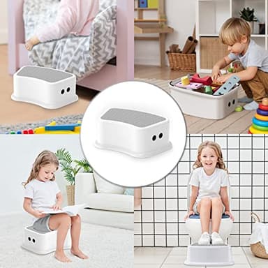 UNCLE WU 2 Pack Kids Step Stool - Toddler Step Up Stool for Kitchen - Bathroom Safety Bottom as Potty Training Stool - Slip-Resistant Surface1 Step Stool for Kids/Adult (Gray White) - Image 9