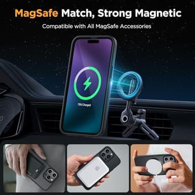 Miracase Magnetic for iPhone 15 Pro Max Case 6.7 inch (Compatible with MagSafe)（with 2X Screen Protectors） Military-Grade Protection, Anti-Fingerprint Translucent Matte Phone Cover, Black - Image 3