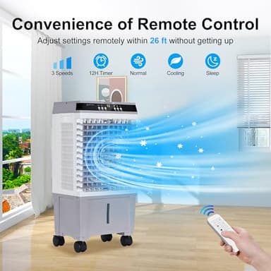 Uthfy Swamp Cooler Air Conditioner, Evaporative Air Cooler with 5.3 Gallon Water Tank, 4 Ice Box, Remote, 12H Timer, 120°Oscillation, Portable Cooling Fan with 3 Speeds for Bedroom Home Office - Image 7