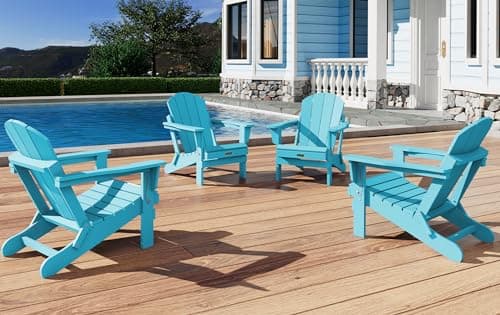 SERWALL Foldable Adirondack Chair Set of 4 for Patio Garden Outdoors- Aruba Blue - Image 1