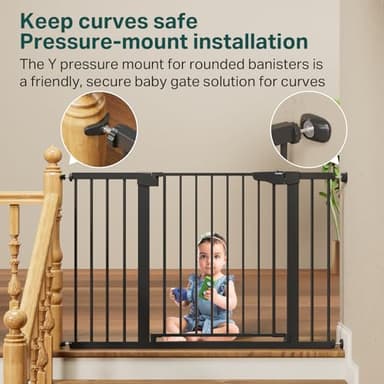 Cumbor 29.7-48" Baby Gate for Stairs, Mom's Choice Awards Winner-Dog Gate for Doorways, Auto Close Safety Pet Gate for Dogs Indoor, Easy Install Pressure Mounted Child Gate with Walk Thru Door, Black - Image 4