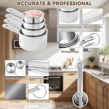 WEPSEN Hand Mixer Electric Mixing Bowls Set, 5 Speeds Handheld Mixer with 4 Nesting Stainless Steel Mixing Bowl, Measuring Cups Spoons 200W Kitchen Blender Whisk Beater Baking Supplies For Beginner - Image 8