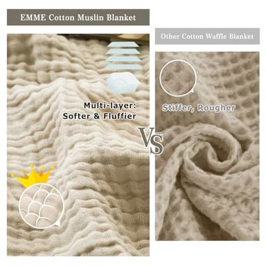EMME Cotton Throw Blanket Large 50"x70" Gifts for Women 100% Muslin for Couch Breathable Gauze All Season Soft and Lightweight Pre-Washed (Light Tan) - Image 7