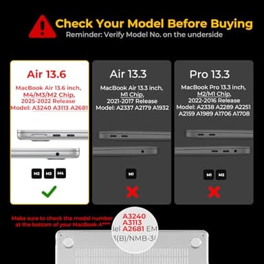 EooCoo Case Compatible with MacBook Air 13.6 inch M4 2025 2024-2022 M3 M2 A3240 A3113 A2681, Hard Shell Case + Keyboard Cover + Polishing Cloth + Screen Protector for Mac Air 13 - Crystal Clear - Image 5