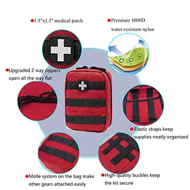 Carlebben EMT Pouch MOLLE Ifak Pouch Tactical MOLLE Medical First Aid Kit Utility Pouch (with Medical Supplies Red) - Image 6