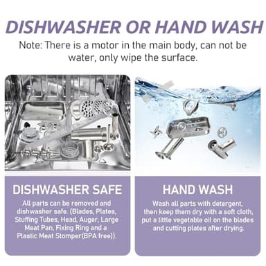 OKF Stainless Steel Electric Meat Grinder - 2800W Heavy Duty Commercial #8 Meat Grinders for Home Use with 2 Blades, 3 Plates, 3 Stuffing Tubes - Image 6