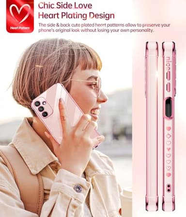 LeYi for Galaxy A15-5G Phone Case: with Tempered Glass Screen Protector [2 Pcs]+ Full Camera Lens Protection, Love Heart Plating Girly Women Luxury Shockproof Android A 15, Pink - Image 4