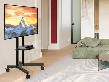 Mobile TV Stand with Upgraded Wheels for 32-75 Inch TVs up to 88 lbs, Height Adjustable Rolling TV Stand with Laptop Shelf, Mobile TV Cart with Heavy Duty Structure for Living Room, Patio, Office - Image 3