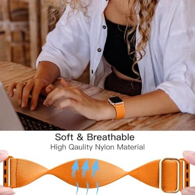 Lerobo Compatible with Apple Watch Series 10 9 45mm 46mm Band SE 44mm Ultra 3 2 1 49mm for Women Men Stretchy Nylon Solo Loop Elastic Strap for iWatch Bands Series 11 8 7 6 5 4 3 2 1 SE2 SE3,Orange - Image 4