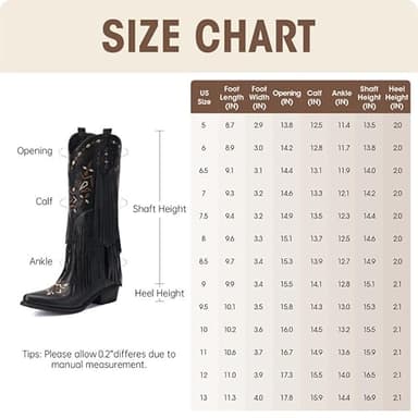 Bybmorto Black Cowboy Boots for Women - Fringe Knee High Cowgirl Boots with Classic Embroidery, Pointed Toe Pull on Retro Design, Perfect for Western Parties, Weddings and Events Size 7.5 - Image 7