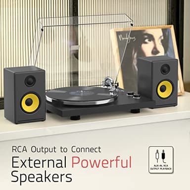 Record Player Turntable for Vinyl Record Wireless Output Aluminium Platter Belt-Drive LP Turn Table 2 Speed Phono RCA Line Out AT-3600L MM Cartridge Audio Sound USB Digital to PC Vinyl Recording Black - Image 7