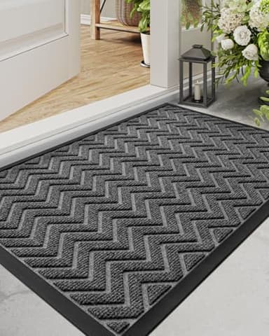 DEXI Front Door Mat Outside Entrance, 2x4 ft Rubber Entry Doormat Heavy Duty, Welcome Mats Non Slip for Inside House Floor Entryway Double Doors Exterior Patio, Chevron Dark Grey - Image 1