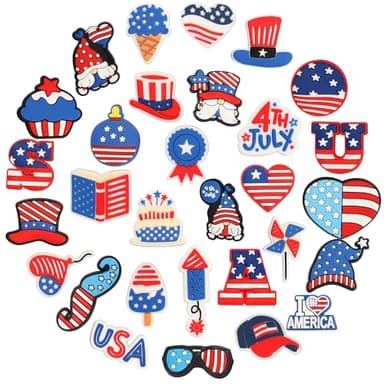 mortd 30 Pack 4th of July Shoe Charms Decoration, Patriotic Red White Blue Celebration Charms for Shoes Bracelets, PVC Shoe Decoration Accessories for Independence Day 4th of July Party Supplies - Image 6