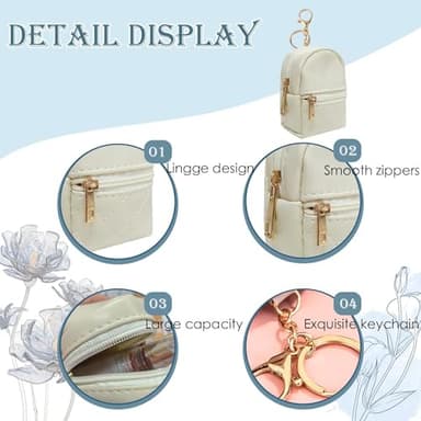 LYDZTION 3Pcs Mini Backpack Cute Cosmetic Bag for Women,PU Leather Makeup Bag Key Pocket Lipstick Bag Card Holder Data Cable Organizer Zipper Pouch,Black Beige Pink - Image 4