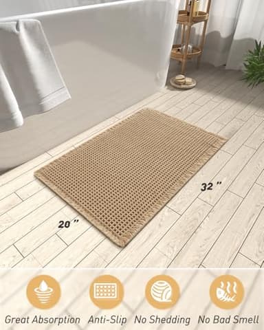 AMOAMI Upgraded Waffle Bath Mat, Super Absorbent Non Slip Bath Mats for Bathroom Floor, Machine Washable Bathroom Rugs with Tassels, Rubber Backed Bathroom Mats, Ultra Soft, 20" x 32", Brown - Image 2