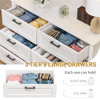ZLWJGY White Dresser for Bedroom with 6 Drawer, Bedroom Furniture Organizer Storage, Wood Double Dresser & Chest of Drawers, Modern Farmhouse Style, Dressers for Closet, Living Room 30” Tall - Image 4