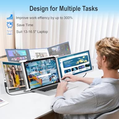 QGE Laptop Screen Extender, 14" 1080P FHD Triple Monitor for Laptop Extension- 315°Rotate Portable Dual Monitor Screen for 13.3-16.5" Laptops Type-C/HDMI/USB-A Plug & Play for Wins/Mac/Chro - Image 5