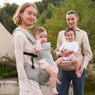 Momcozy Baby Carrier with Hip Seat, 2-in-1 Forward-Facing Carry for Active Babies, Detachable Hands-Free Carrier up to 44lbs, Breathable Infant Carrier Fits Waist Sizes up to 45 Inches, AirMesh Grey - Image 8