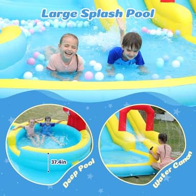 ELEMARA XL Inflatable Water Slides for Kids Backyard,Giant Water park with Long Slip Splash and Slide,Double Slides for Kids and Adults with 750W Blower,Climbing Wall,Deep Pool,Water Canon for Outdoor - Image 4